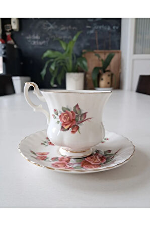 Bone China England Centennial Rose ANTIQUE Double Size Coffee Cup & Saucer