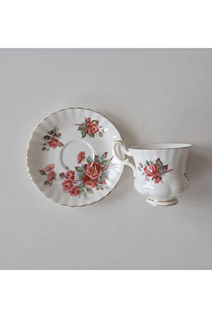 Bone China England Centennial Rose ANTIQUE Double Size Coffee Cup & Saucer