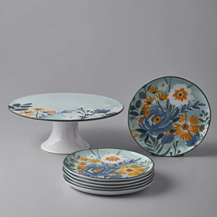 Jumbo Floral 6 Kişilik 7 Parça Pasta Takımı