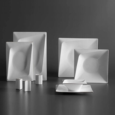 Jumbo Fold Platin 58 Parça 12 Kişilik Kare Yemek Takımı