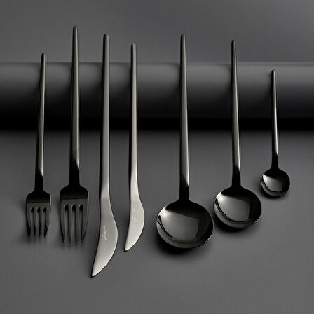 Jumbo 4400 Fallen 84 Parça 12 Kişilik Titanyum Siyah Çatal Kaşık Bıçak Seti