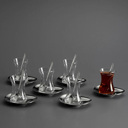 Jumbo Moon 18 Parça 6 Kişilik Çelik Çay Seti