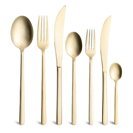 Jumbo 2900 Vannes Mat Şampanya 42 Parça 6 Kişilik Yemek Çatal Kaşık Bıçak Takımı