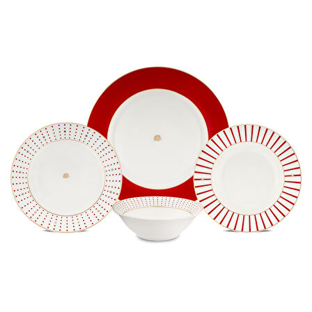 Jumbo Navy 24 Parça 6 Kişilik Yemek Takımı Kırmızı