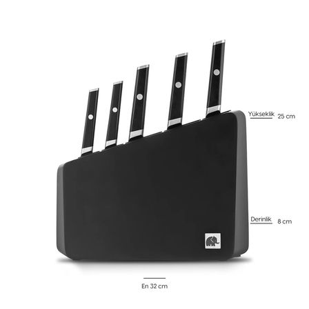 Jumbo Katana Standlı 6 Parça Siyah Bıçak Seti
