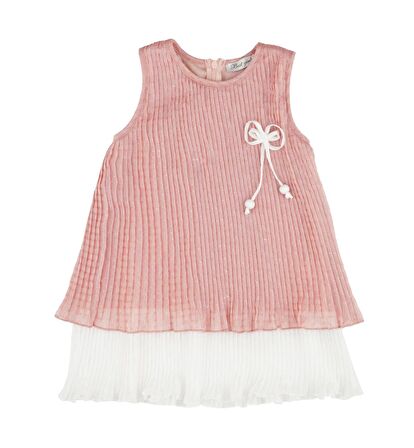 KIZ ÇOCUK İKİ RENK PİLİLİ ELBİSE