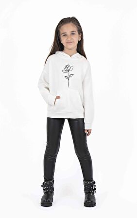 KIZ ÇOCUK KAPÜŞONLU KANGURU CEPLİ SWEATSHIRT 