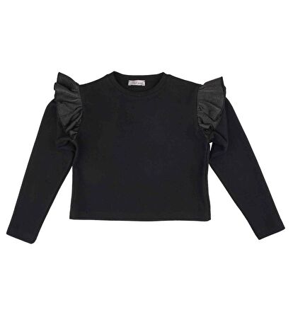 KIZ ÇOCUK KOLLARI DERİ DETAYLI SWEATSHIRT 