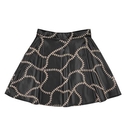 KIZ ÇOCUK DERİ İŞLEMELİ ETEK 