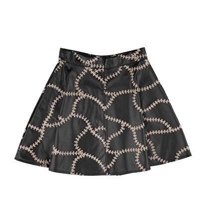 KIZ ÇOCUK DERİ İŞLEMELİ ETEK 