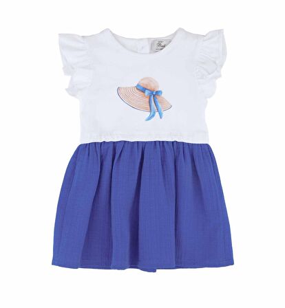 KIZ BEBEK KOLU VOLANLI ÇİFT RENKLİ ELBİSE 