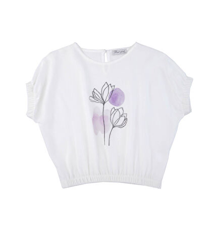 KIZ ÇOCUK BELİ LASTİKLİ BASKILI BLUZ 