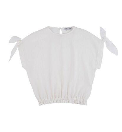 KIZ ÇOCUK BELİ LASTİKLİ KOL BAĞLAMA DETAYLI BLUZ