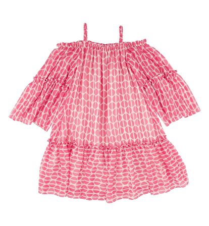 KIZ ÇOCUK DESENLİ KAYIK YAKA ELBİSE