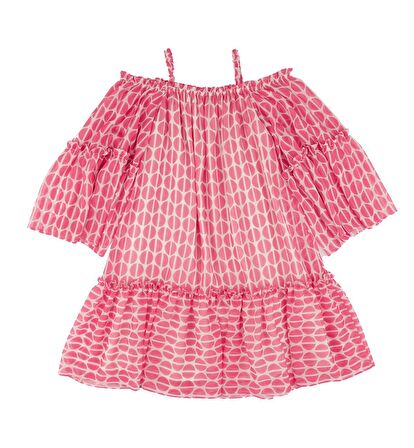 KIZ ÇOCUK DESENLİ KAYIK YAKA ELBİSE