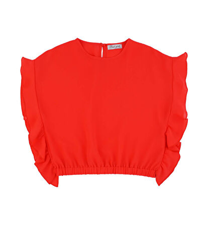 KIZ ÇOCUK KOLU VOLANLI BLUZ 