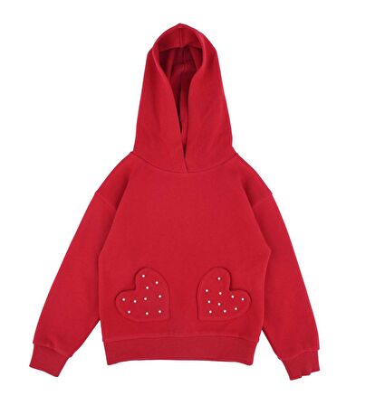 Kapşonlu Kalp Desenli Sweatshırt