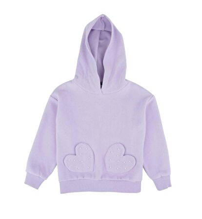 Kapşonlu Kalp Desenli Sweatshırt