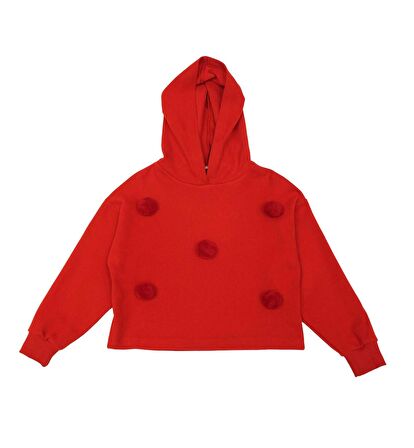 KIZ ÇOCUK KAPÜŞONLU PONPONLU SWEATSHIRT