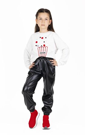 KIZ ÇOCUK PAÇASI LASTİKLİ DERİ PANTOLON 