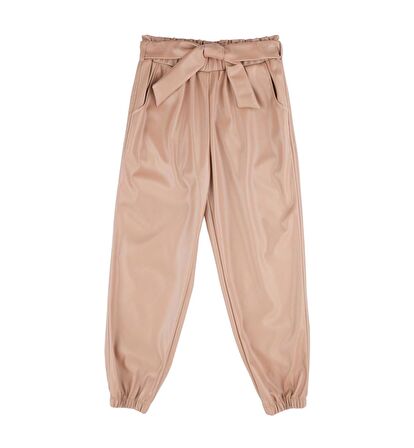 KIZ ÇOCUK PAÇASI LASTİKLİ DERİ PANTOLON 