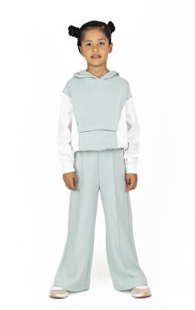 KIZ ÇOCUK BLOK RENKLİ KAPÜŞONLU SWEATSHIRT 