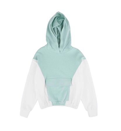 KIZ ÇOCUK BLOK RENKLİ KAPÜŞONLU SWEATSHIRT 