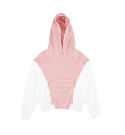 KIZ ÇOCUK BLOK RENKLİ KAPÜŞONLU SWEATSHIRT 