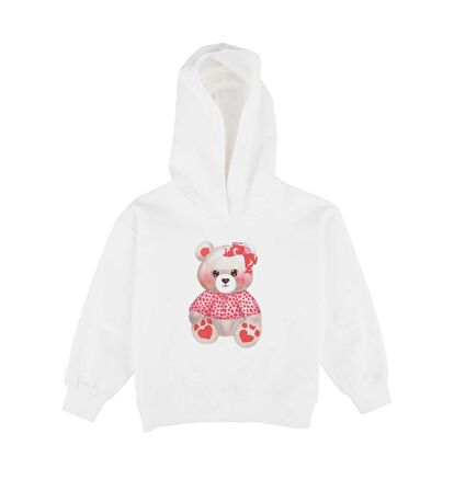 KIZ ÇOCUK KAPÜŞONLU BASKILI SWEATSHIRT 
