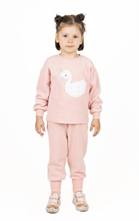 KIZ ÇOCUK KUĞU İŞLEMELİ SWEATSHIRT