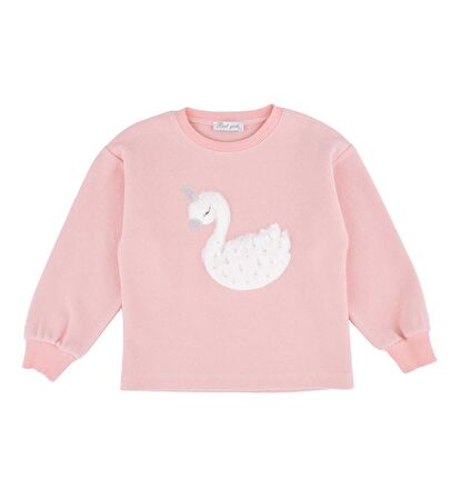 KIZ ÇOCUK KUĞU İŞLEMELİ SWEATSHIRT