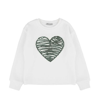 KIZ ÇOCUK KALP İŞLEMELİ SWEATSHIRT 