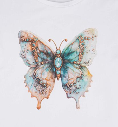 KIZ ÇOCUK KELEBEK  BASKILI BLUZ