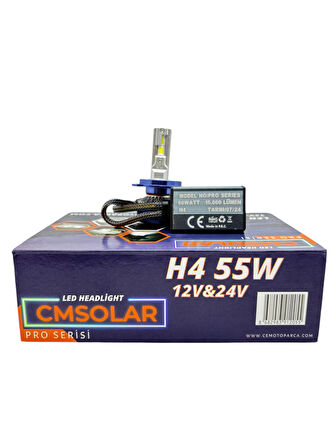 CMSOLAR Pro Seri H4 55W 15.000 Lümen 6500K Beyaz Işık Led Far Ampulü 