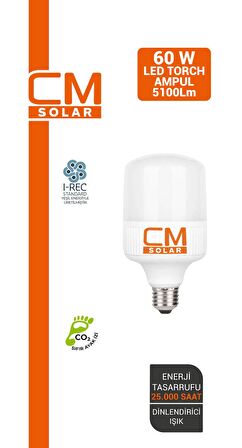 CMSOLAR LED TORCH AMPUL 60W E27 Duy 6500K Beyaz Işık 5400 Lümen