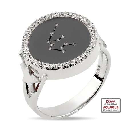 Kuyumcudukkanı ZirkonTaşlı"Kova Burcu"Yüzük-10433-BLK-AQUA