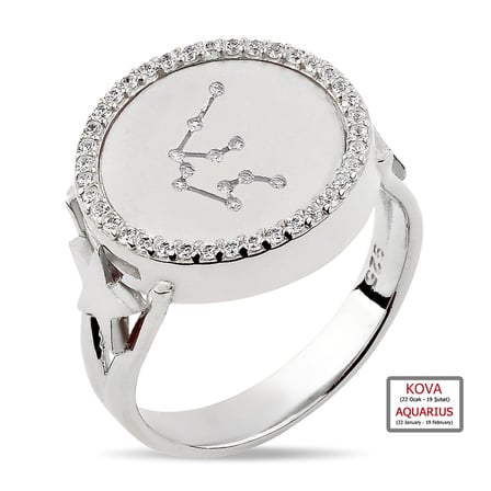Kuyumcudukkanı ZirkonTaşlı"Kova Burcu"Yüzük-10433-W-AQUA