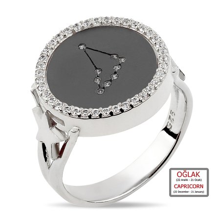 Kuyumcudukkanı ZirkonTaşlı"Oğlak Burcu"Yüzük-10433-BLK-CAPRI