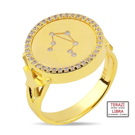 Kuyumcudukkanı ZirkonTaşlı"Terazi Burcu"Yüzük-10433-G-LIBRA