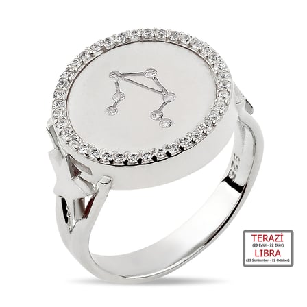 Kuyumcudukkanı ZirkonTaşlı"Terazi Burcu"Yüzük-10433-W-LIBRA