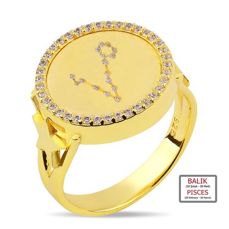 Kuyumcudukkanı ZirkonTaşlı"Balık Burcu"Yüzük-10433-G-PISCES