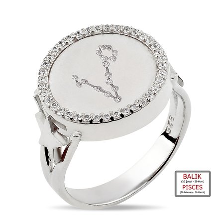 Kuyumcudukkanı ZirkonTaşlı"Balık Burcu"Yüzük-10433-W-PISCES