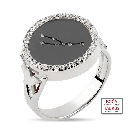 Kuyumcudukkanı ZirkonTaşlı"Boğa Burcu"Yüzük-10433-BLK-TAURUS