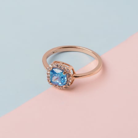 Kuyumcudukkani Topaz Mavi Kare Kesim Taşlı "Tektaş"Yüzük-10438-R-BLU