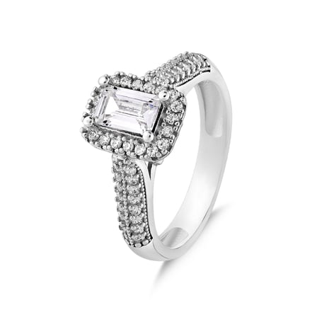Kuyumcudukkani Beyaz Baget Taşlı "Tektaş"Yüzük-10439-W-W