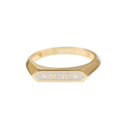 Beyaz Renk Mineli "MINE" Mesaj Yeni Trend Yüzük-10397-G-W-MINE
