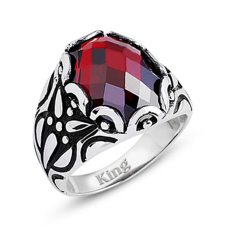 Kuyumcudukkani Fasetli Oval Kubbe Kesim Taşlı Gümüş Erkek Yüzük-60002-W-FR