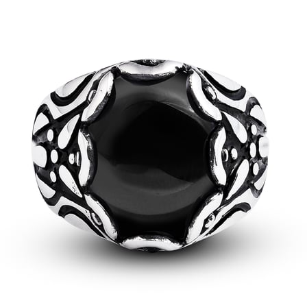 Kuyumcudukkani Düz Oval Kubbe Kesim Taşlı Gümüş Erkek Yüzük-60002-W-BLK