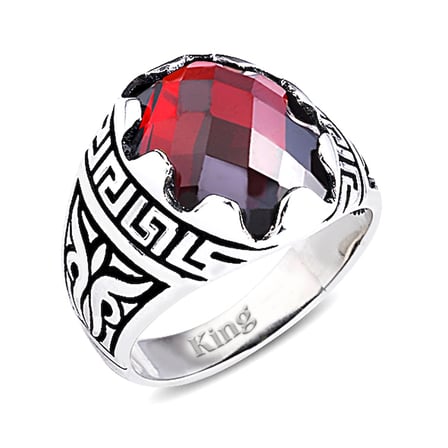 Kuyumcudukkani Fasetli Oval Kubbe Kesim Taşlı Gümüş Erkek Yüzük-60003-W-FR