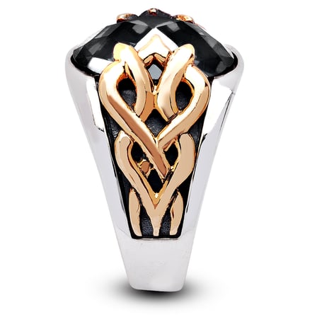 Kuyumcudukkanı Oval Taşlı  Bronz Parçalı Elyapımı Gümüş Erkek Yüzük-60010-W-BLK
